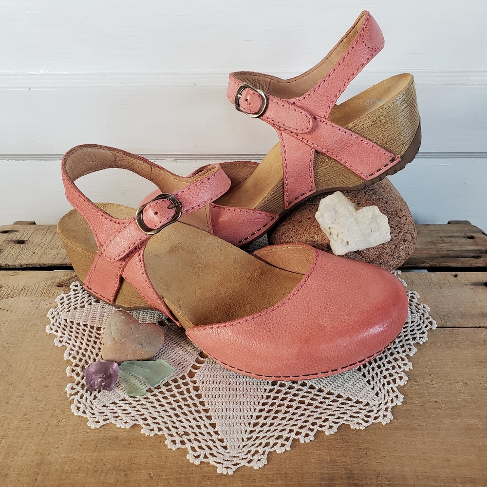 Pink Dansko Tiffani Strappy Clog Sandal MaryJane Milled Burnished Coral 37 38 40 - Picture 13 of 13